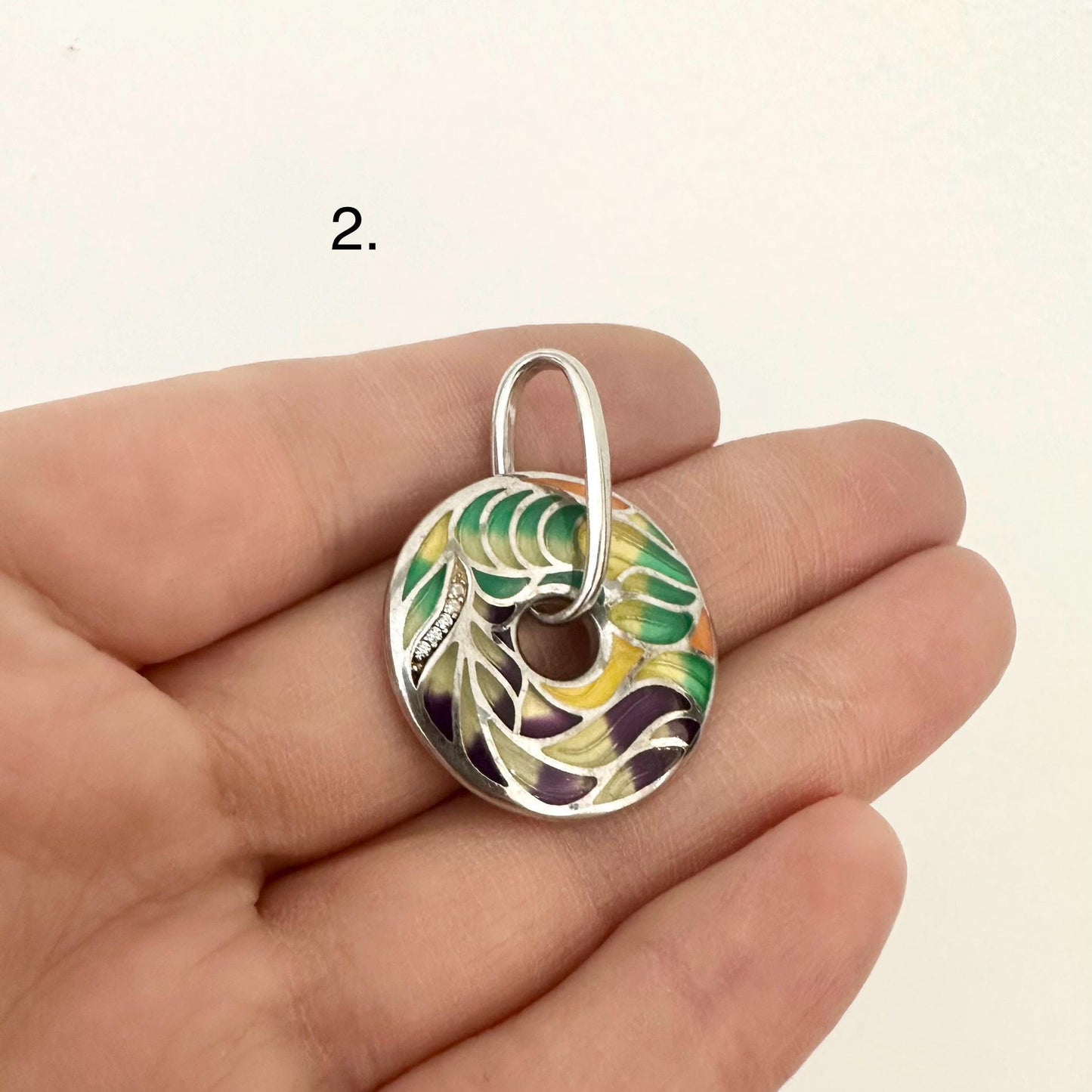 Sterling Silver Large Circle Pendant Necklace Colourful Enamel Floral Pendant Statement Multicolour Flower Jewelry Handmade gift Woman