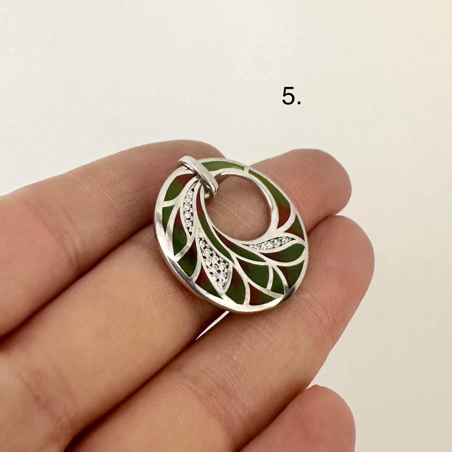 Sterling Silver Large Circle Pendant Necklace Colourful Enamel Floral Pendant Statement Multicolour Flower Jewelry Handmade gift Woman