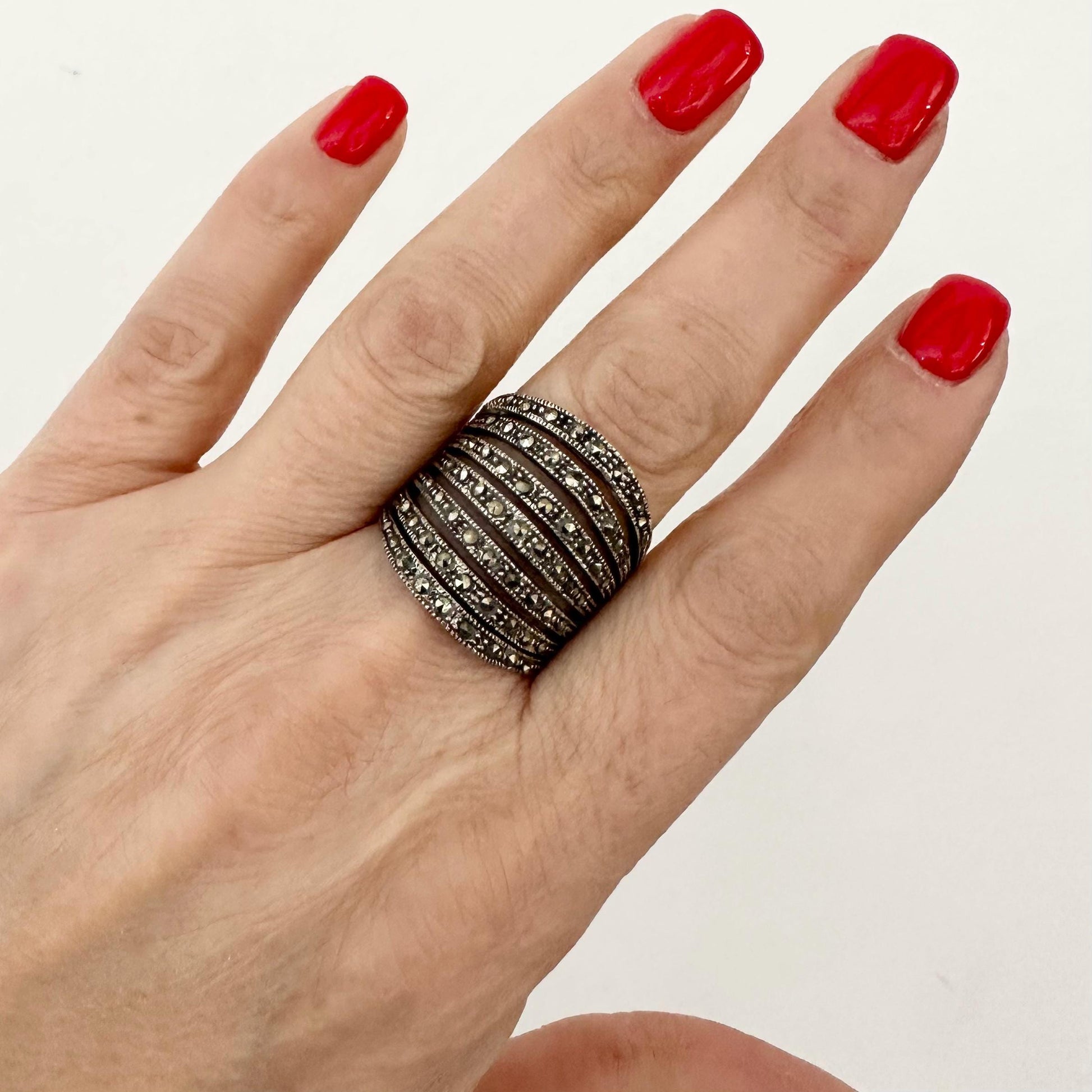 Wide Marcasite Ring Sterling Silver Multiple Tennis Statement Ring for Women’s by Garust