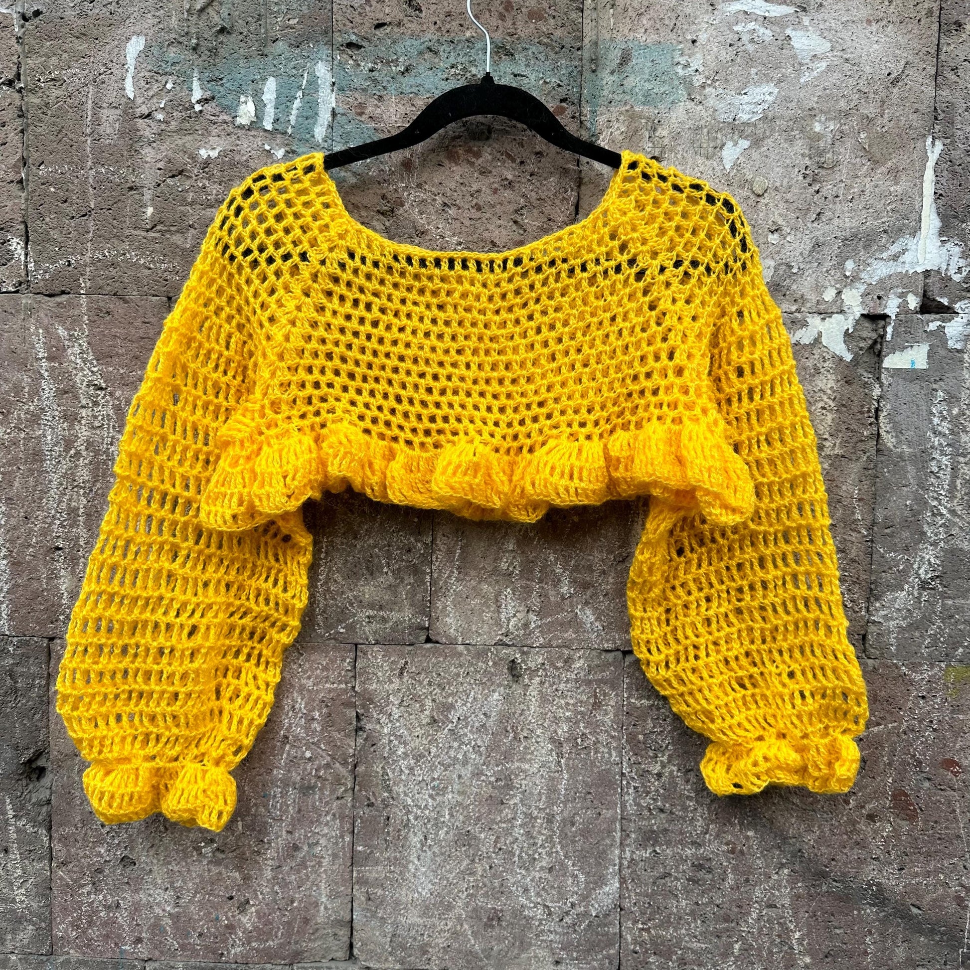 CROCHET PATTERN Top Crochet Sleeves sweater Long sleeve crop top ruffle top pattern Puffy sleeves jumper Cropped sweater Mesh top women