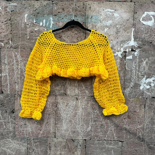 CROCHET PATTERN Top Crochet Sleeves sweater Long sleeve crop top ruffle top pattern Puffy sleeves jumper Cropped sweater Mesh top women