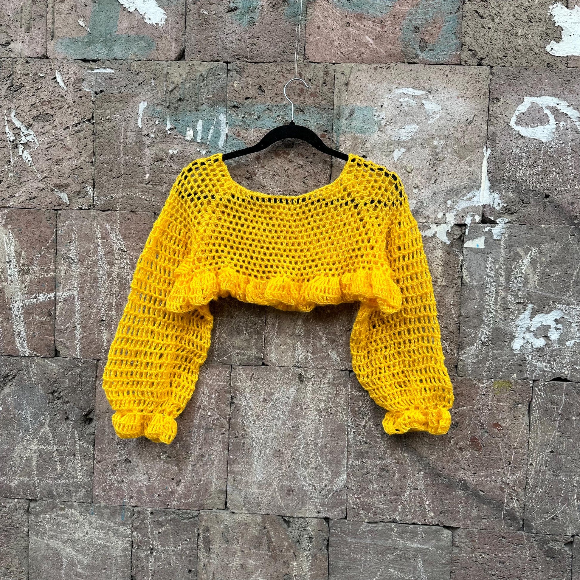 CROCHET PATTERN Top Crochet Sleeves sweater Long sleeve crop top ruffle top pattern Puffy sleeves jumper Cropped sweater Mesh top women