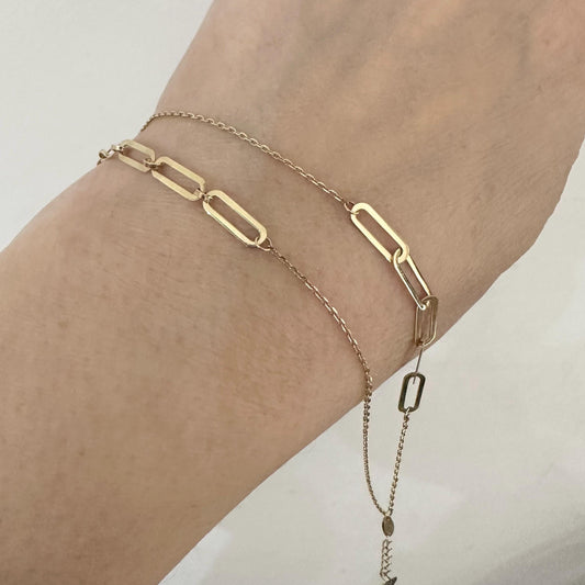 14k Gold Double Paperclip Chain Link Bracelet Women by Garust