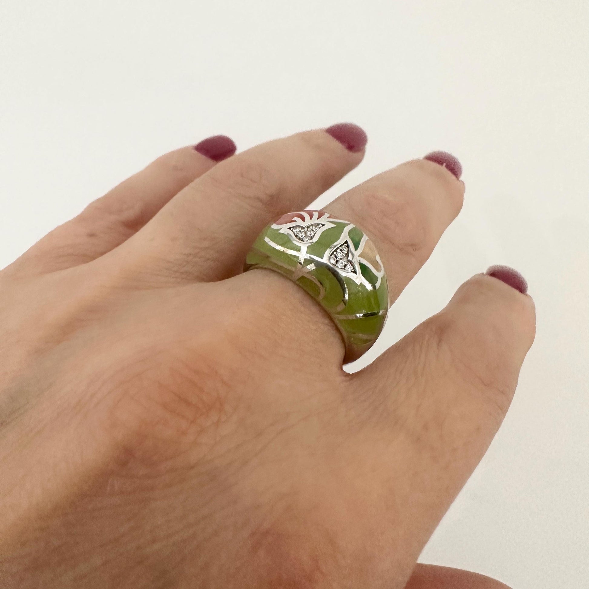 Silver Enamel Dome Cocktail Ring Women by Garust