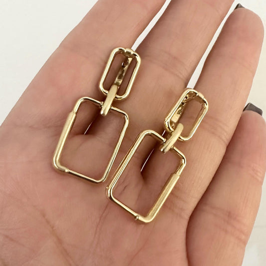 14K Gold Two Rectangle Dangle Drop Earrings by Garust