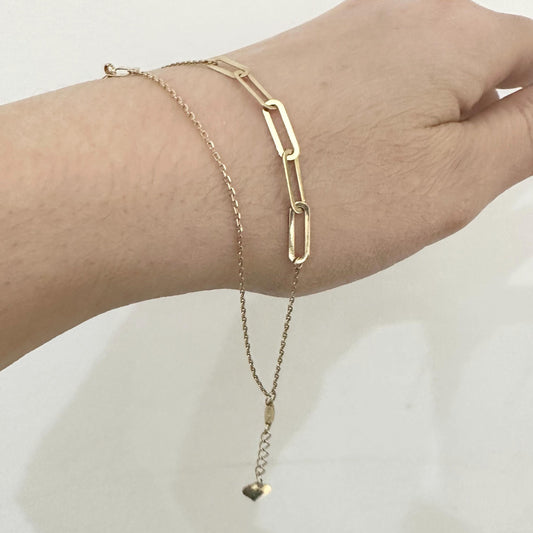 14k Gold Double Paperclip Link Bracelet Women by Garust
