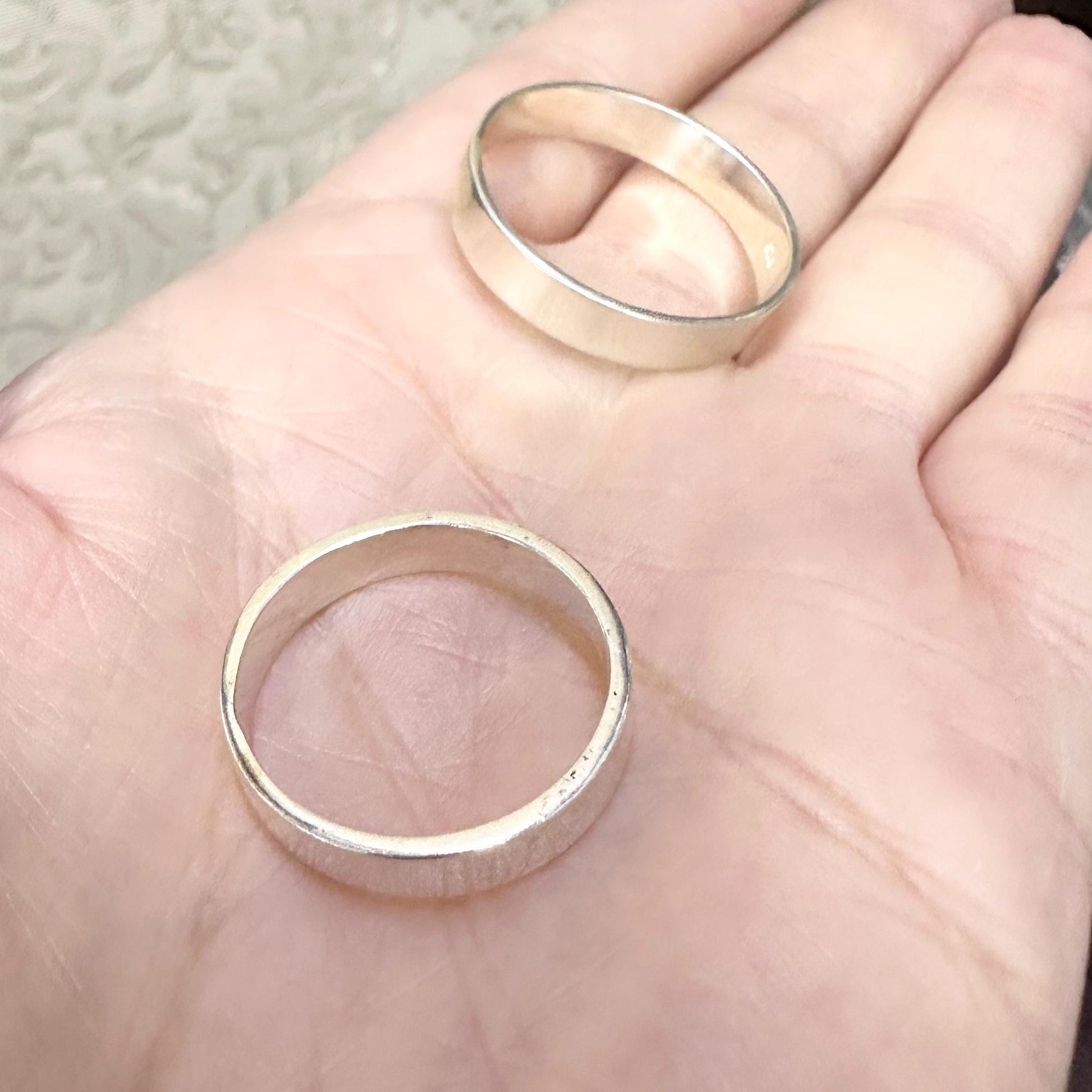 Sterling Silver Wedding Bands Matching Her and His Flat Rings by Garust