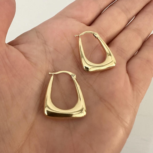 14K Real Gold Hoop Earrings Hollow Minimalist Everyday Earrings by Garust