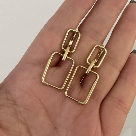 14K Solid Gold Two Rectangle Dangle Drop Earrings by Garust