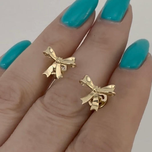 14k Solid Gold Bow Stud Earrings Minimalist Jewelry by Garust