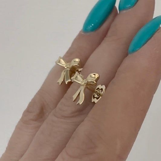 14k Real Gold Bow Stud Earrings Minimalist Jewelry by Garust
