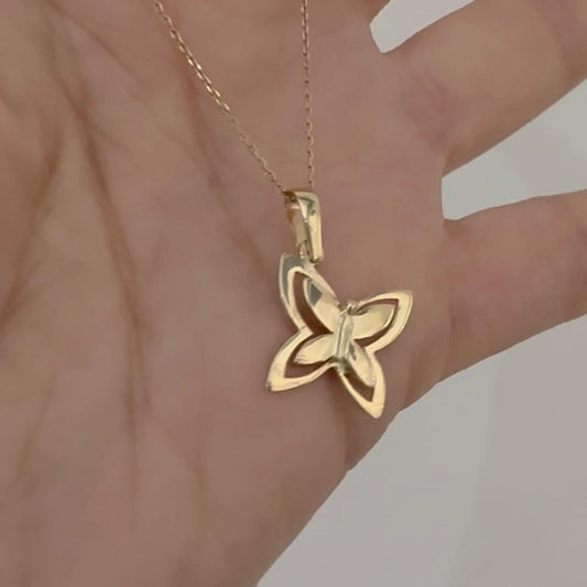 14k Real Solid Gold Butterfly Pendant Necklace Insect Jewelry by Garust
