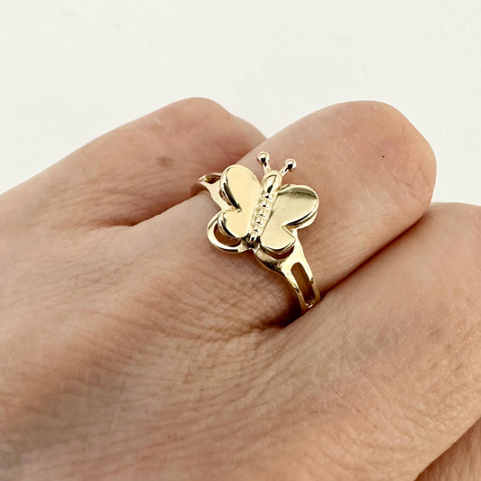 14k Solid Gold Butterfly Ring Dainty Insect Jewelry by Garust