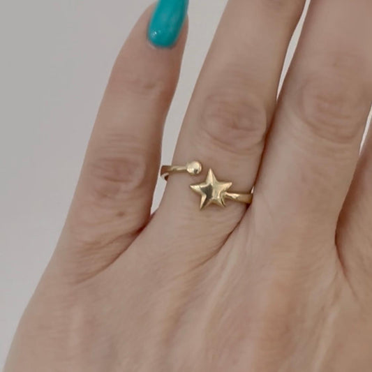 14k Solid Gold Star Adjustable Ring Celestial Tiny Stacking Ring by Garust
