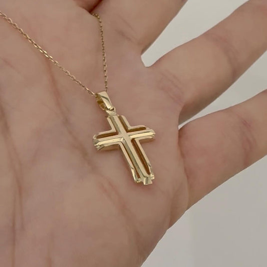 14k Solid Yellow Gold Cross Religious Jewelry Christian Protection Cross by Garust