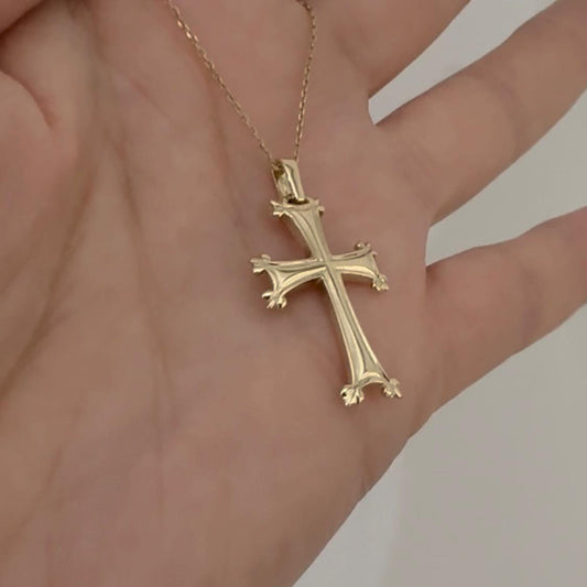 14k Gold Armenian Cross Necklace Christian Gender Neutral Protection Cross on Chain by Garust