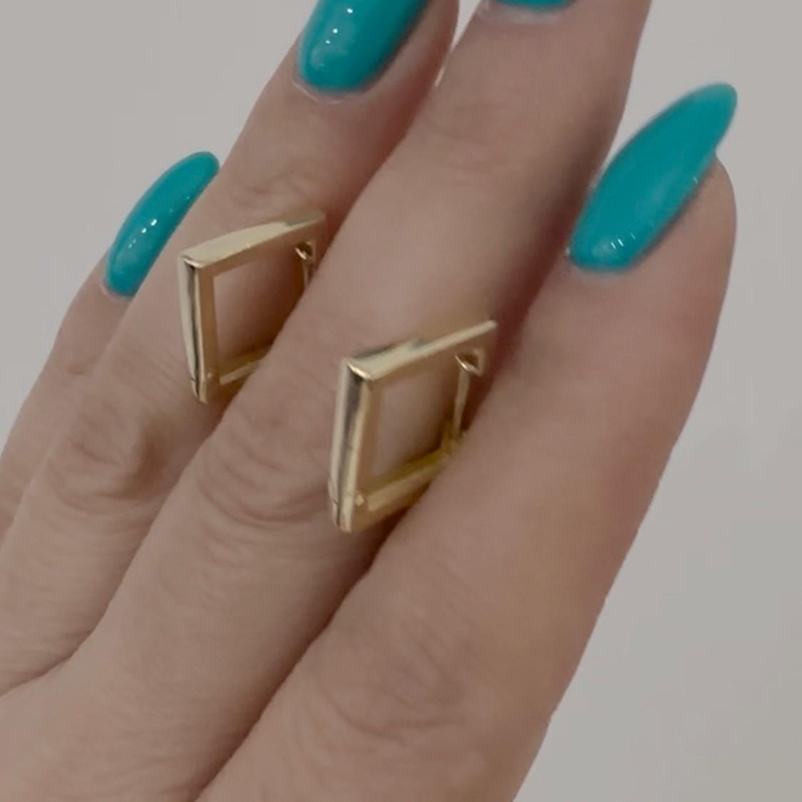 14K Real Gold Square Hoop Earrings Minimalist Modern Everyday Jewelry by Garust