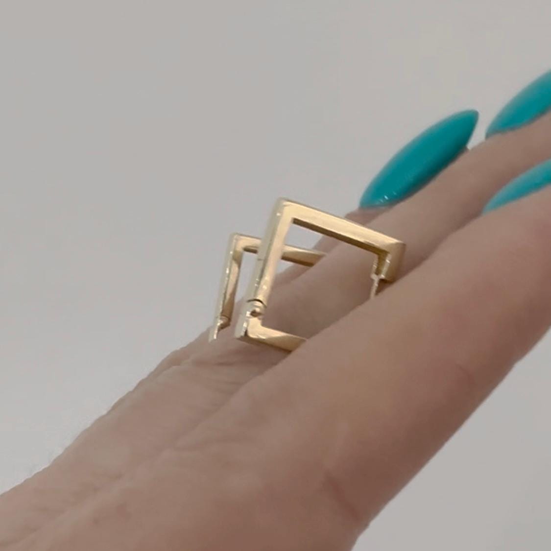 14K Real Gold Square Hoop Earrings Minimalist Geometric Modern Jewelry by Garust