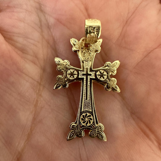 14k Gold Armenian Cross Eternity Symbol Traditional Khachkar Cross by Garust