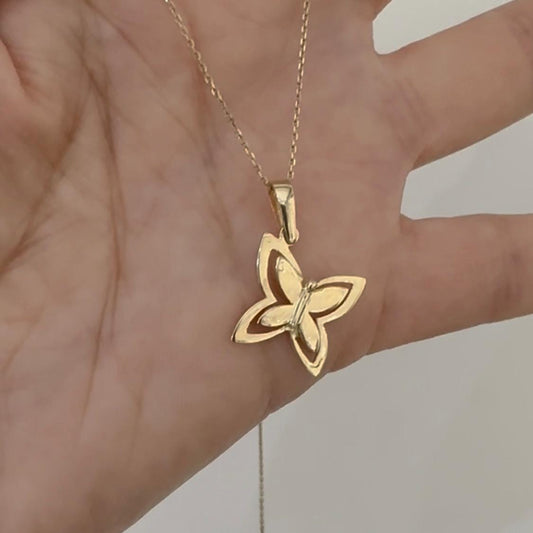 14k Solid Gold Butterfly Pendant Necklace Insect Jewelry by Garust