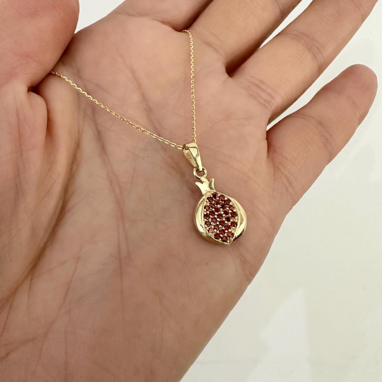 14k Gold Tiny Pomegranate Pendant Necklace CZ Traditional Armenian Jewelry by Garust