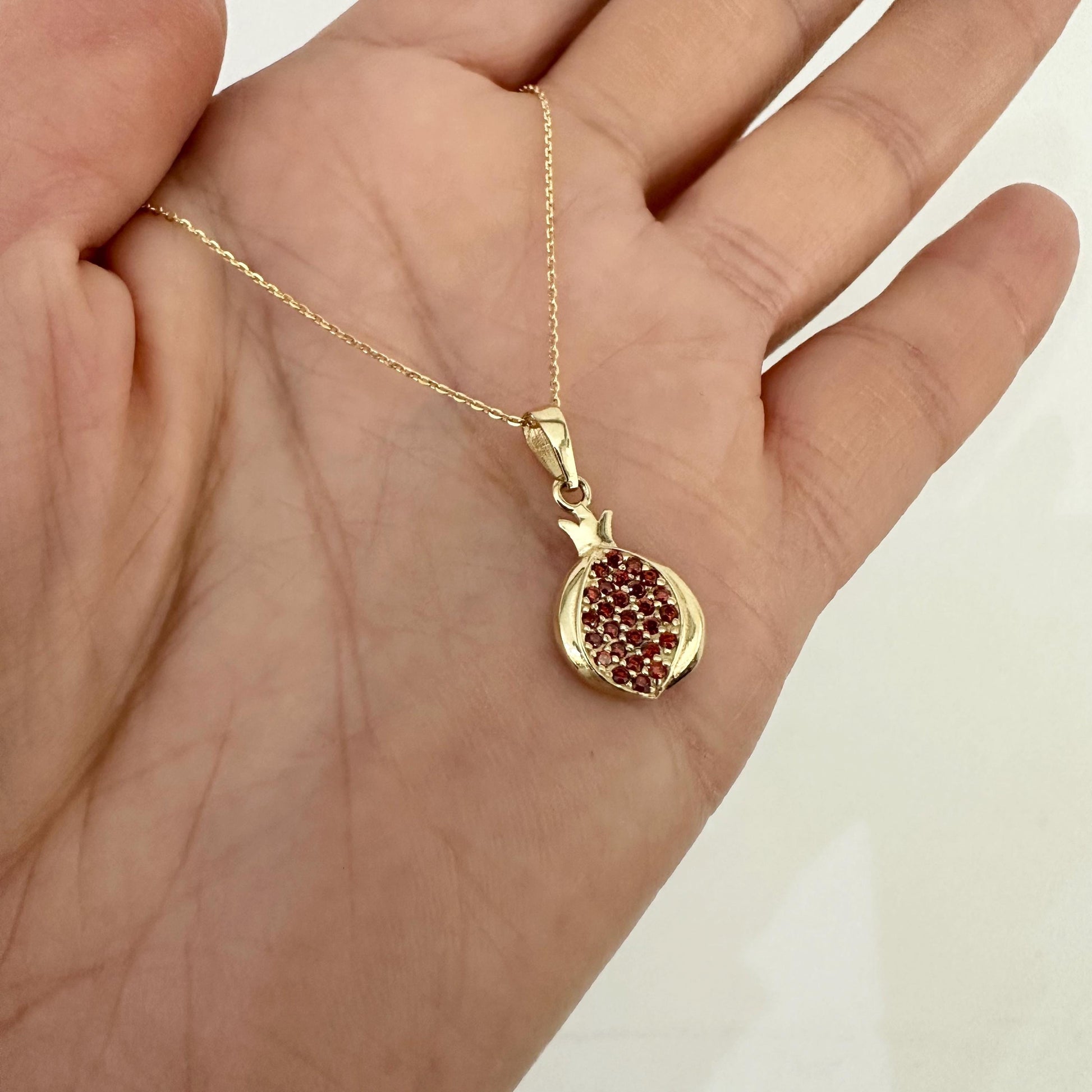 14k Gold Tiny Pomegranate Pendant Necklace CZ Traditional Armenian Jewelry by Garust