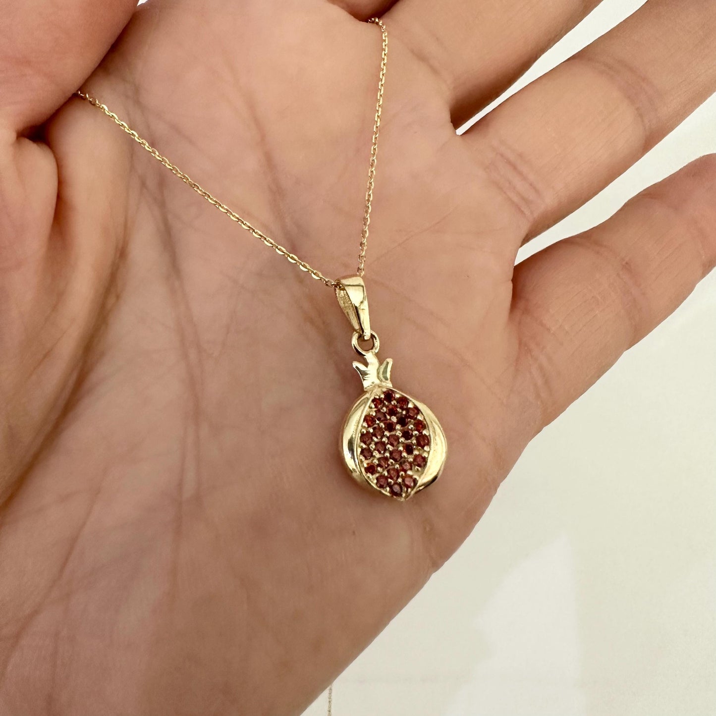 14k Solid Gold Tiny Pomegranate Pendant Necklace CZ Traditional Armenian Jewelry by Garust
