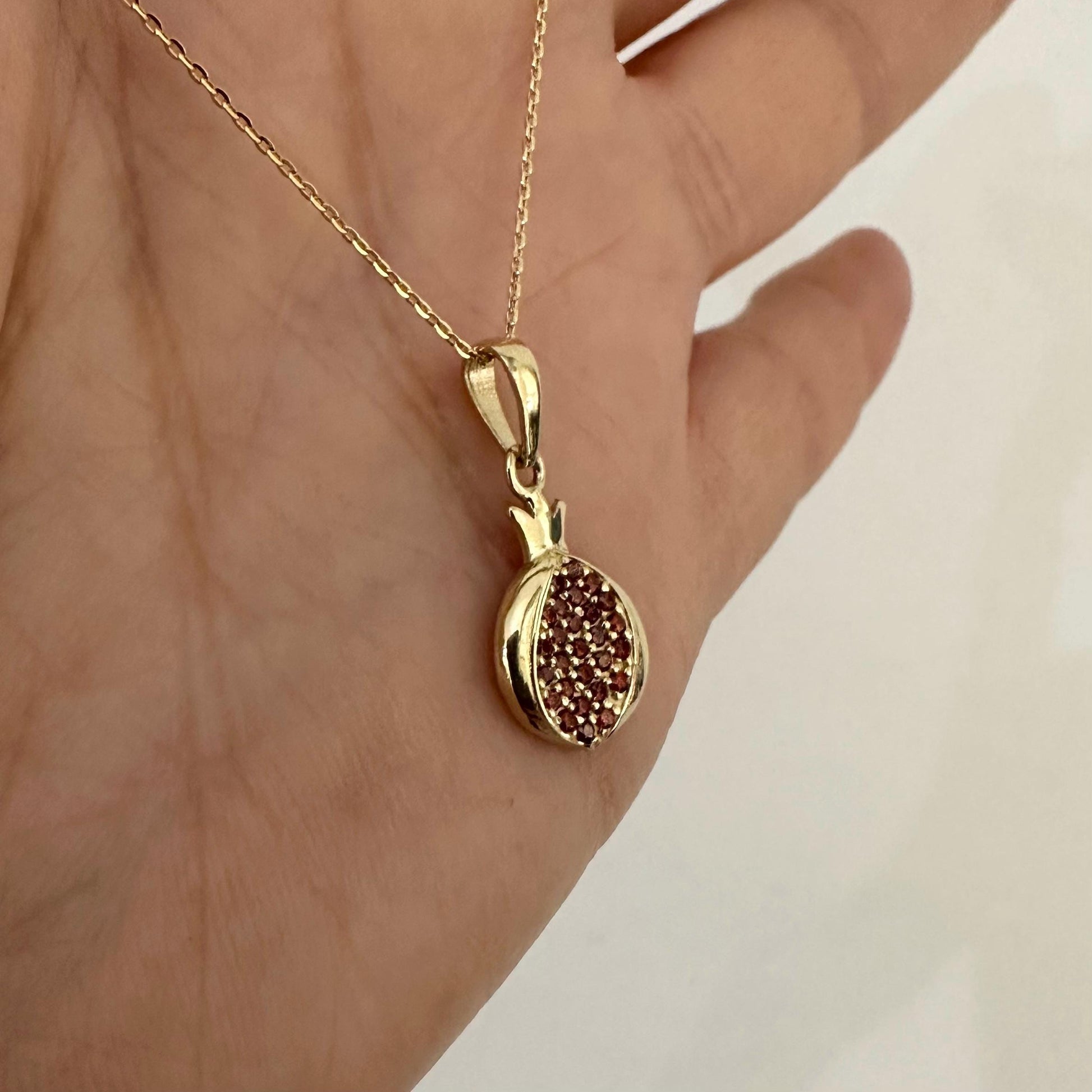 14k Solid Gold Tiny Pomegranate Pendant Necklace Traditional Armenian Jewelry by Garust