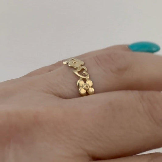 14k Solid Gold Flowers and Hearts Ring Dainty Stackable Ring Minimalist Jewelry by Garust