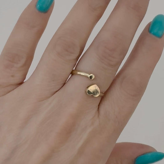 14k Solid Yellow Gold Heart Adjustable Ring Stacking Minimalist Love Ring by Garust