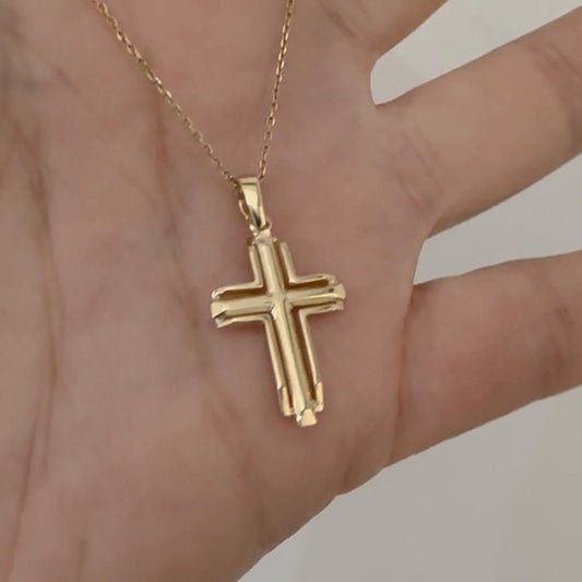 14k Solid Gold Cross Religious Jewelry Christian Protection Cross by Garust