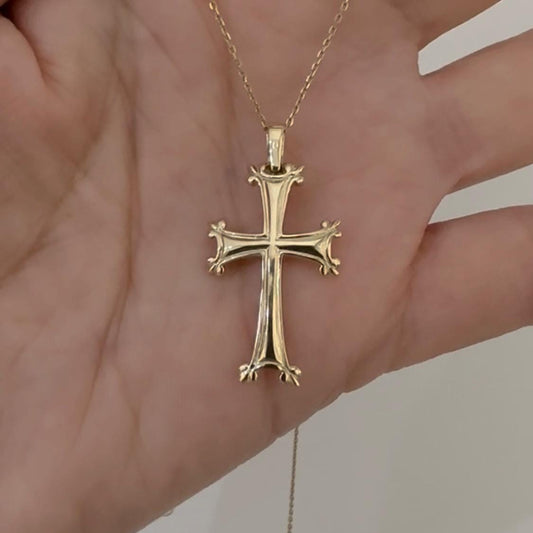 14k Solid Gold Armenian Cross Necklace Christian Gender Neutral Protection Cross on Chain by Garust