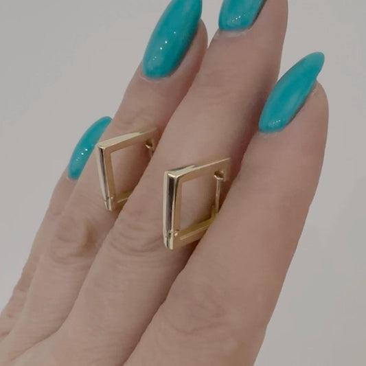 14K Real Gold Square Hoop Earrings Minimalist Geometric Modern Everyday Jewelry by Garust
