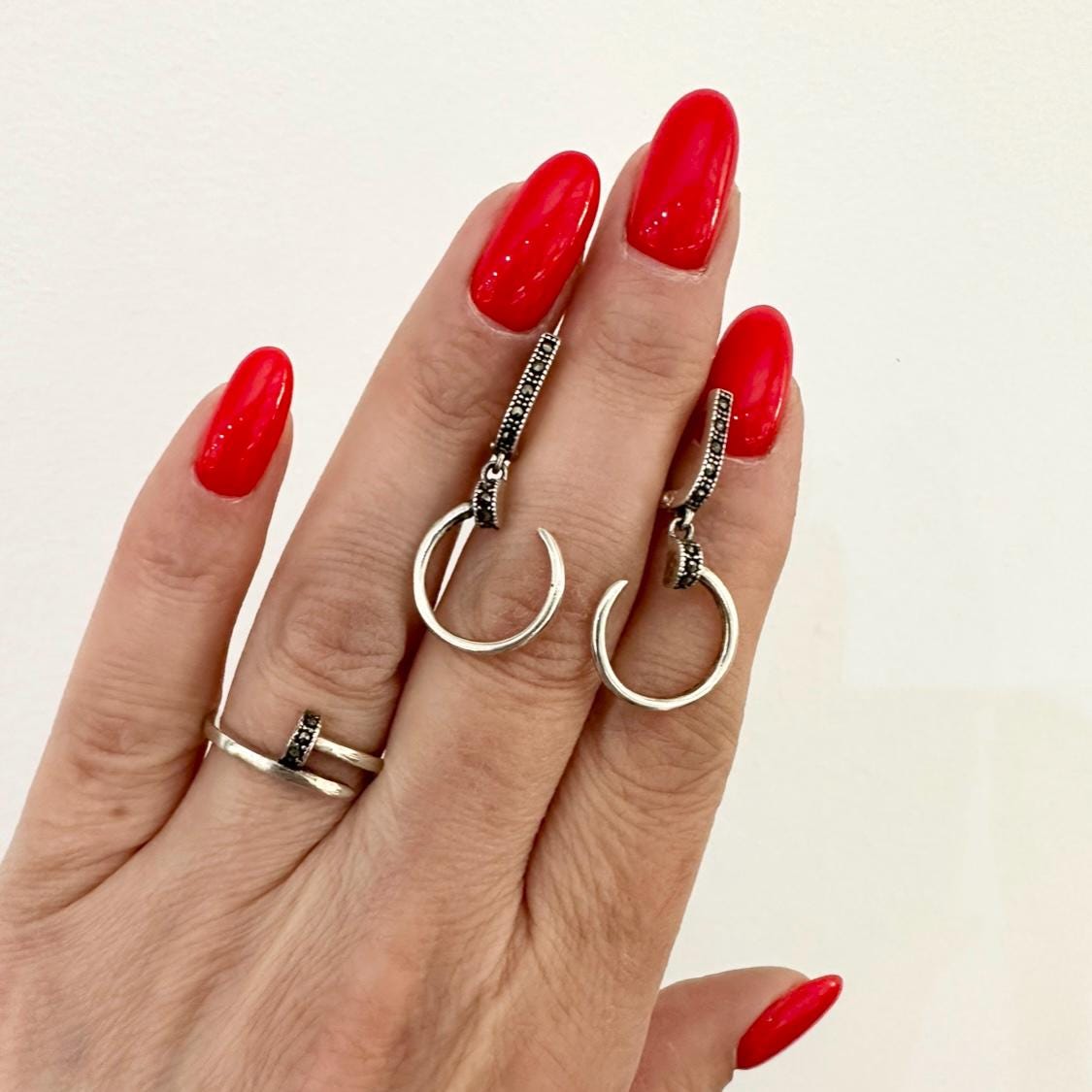 Sterling Silver Marcasite Earrings and Ring Set Tiny Art Deco Jewelry by Garust