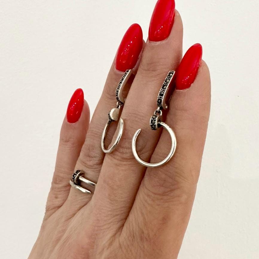 Marcasite Earrings and Ring Set Tiny Art Deco Jewelry by Garust