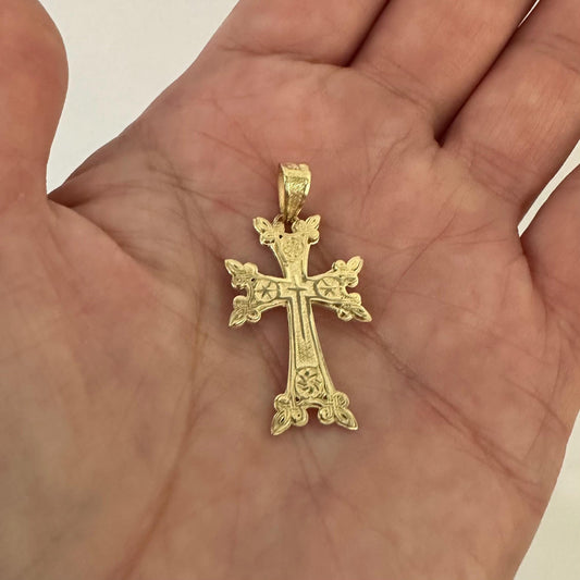 14k Gold Armenian Cross Eternity Symbol Traditional Khachkar Inspired Cross by Garust