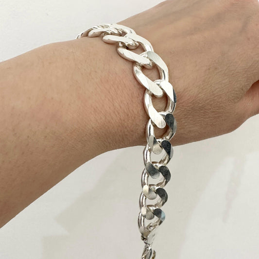 Chunky Sterling Silver Mens Cuban Chain Bracelet 15 mm Brutalist Chain Link Bracelet Cool Man Jewelry Statement Handmade Bracelet Gift Him