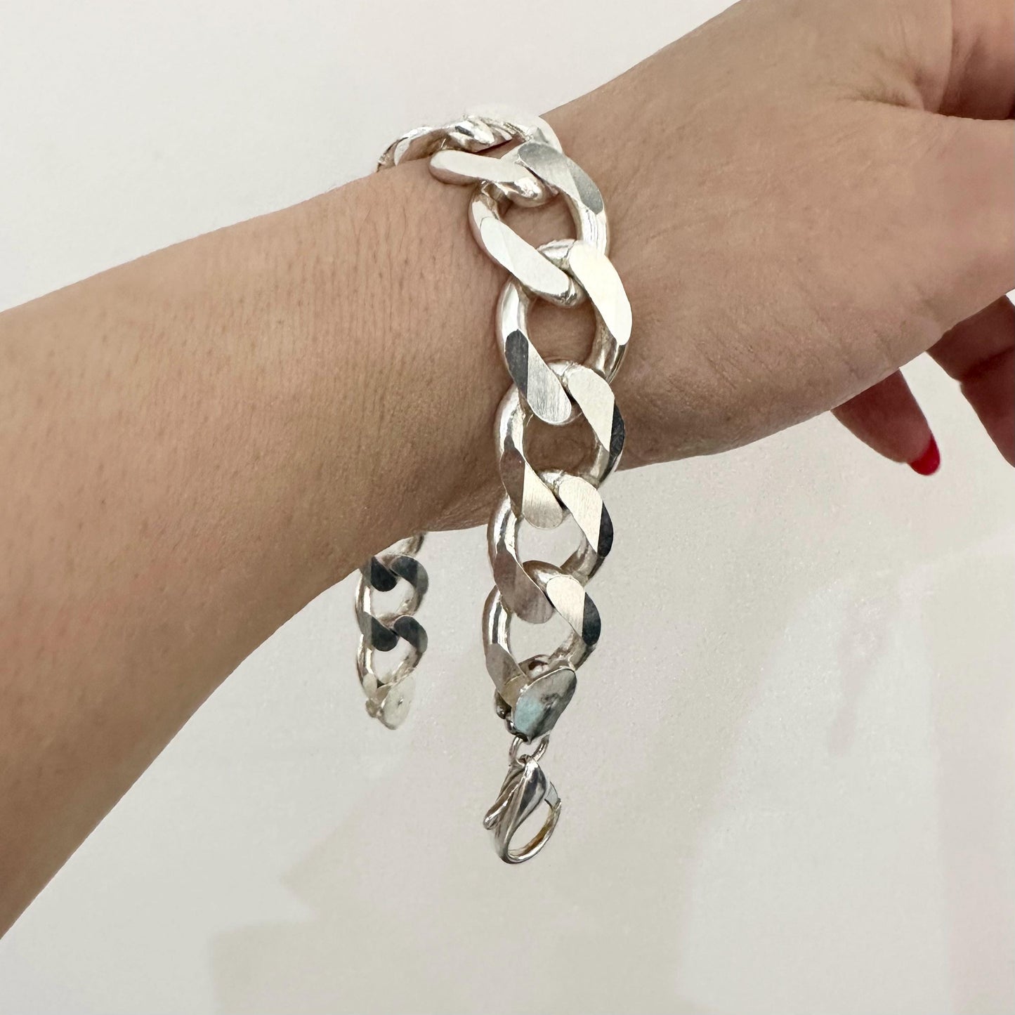 Mens Chunky 925 Sterling Silver Cuban Chain Bracelet 15 mm Brutalist Jewelry by Garust