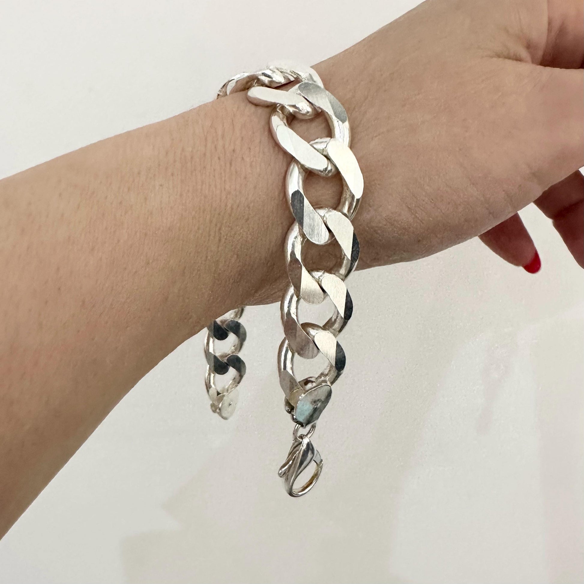 Mens Chunky 925 Sterling Silver Cuban Chain Bracelet 15 mm Brutalist Jewelry by Garust