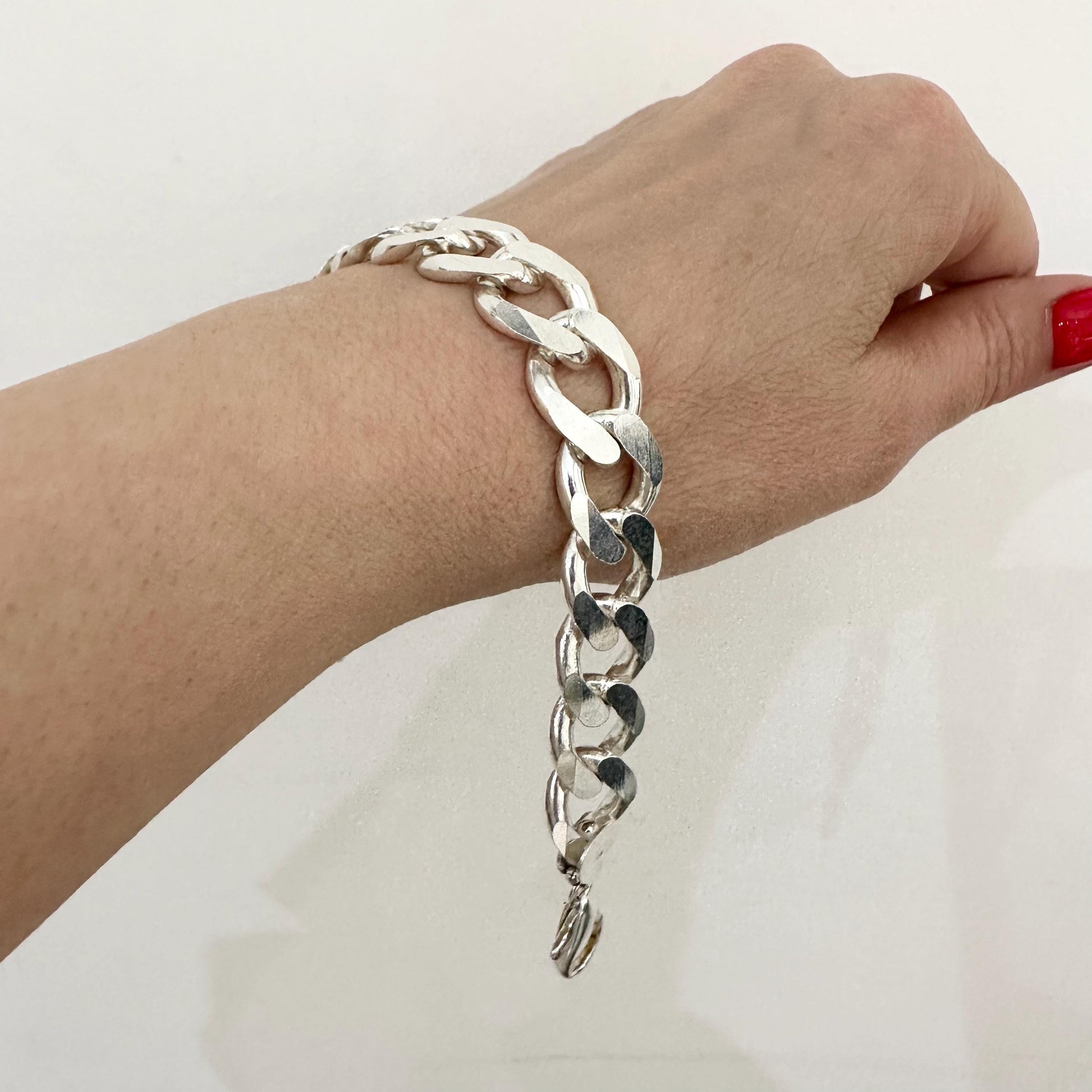 Mens Sterling Silver Cuban Chain Bracelet 15 mm Brutalist Jewelry by Garust