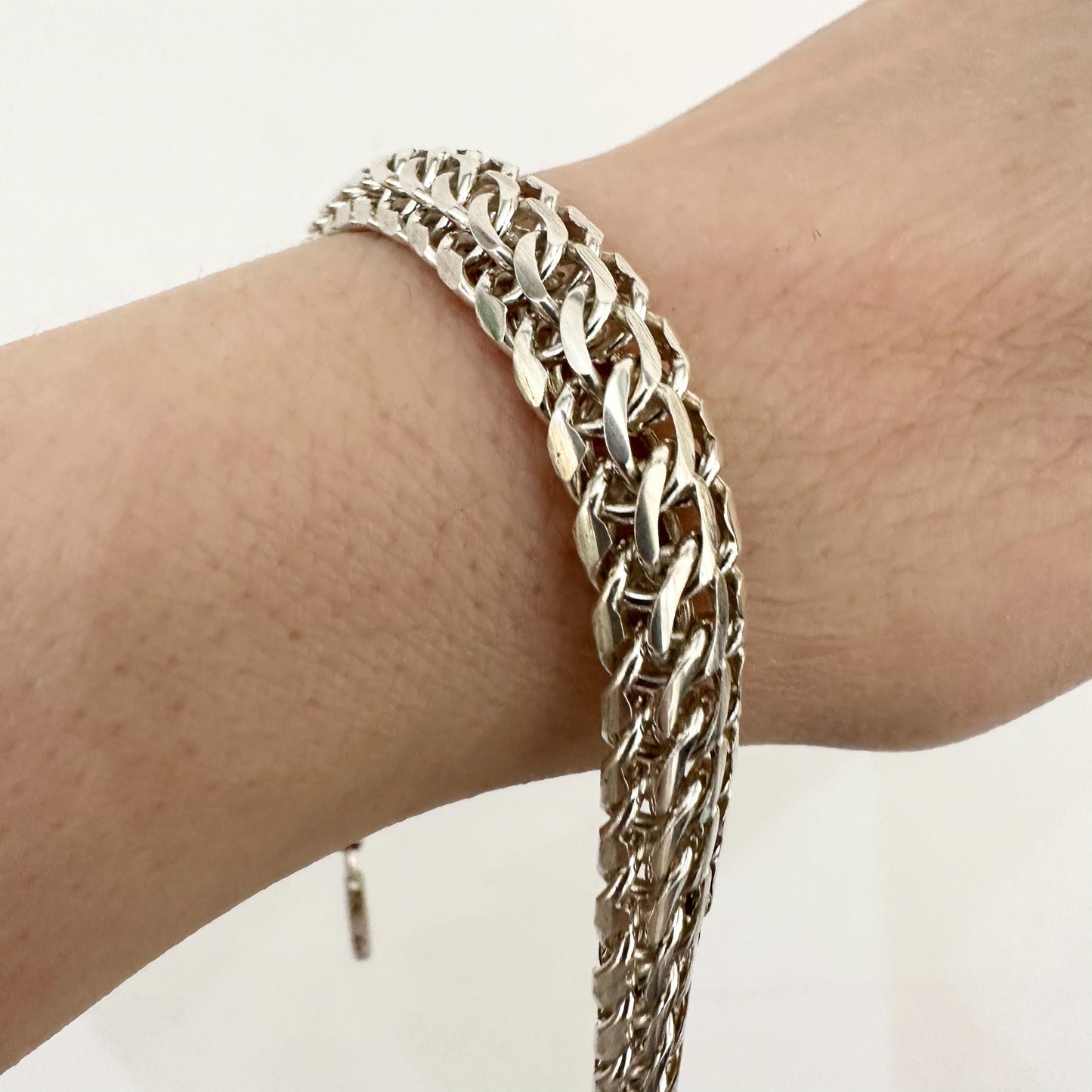 Sterling Silver Wide Chain Bracelet 10 mm Statement Jewelry by Garust