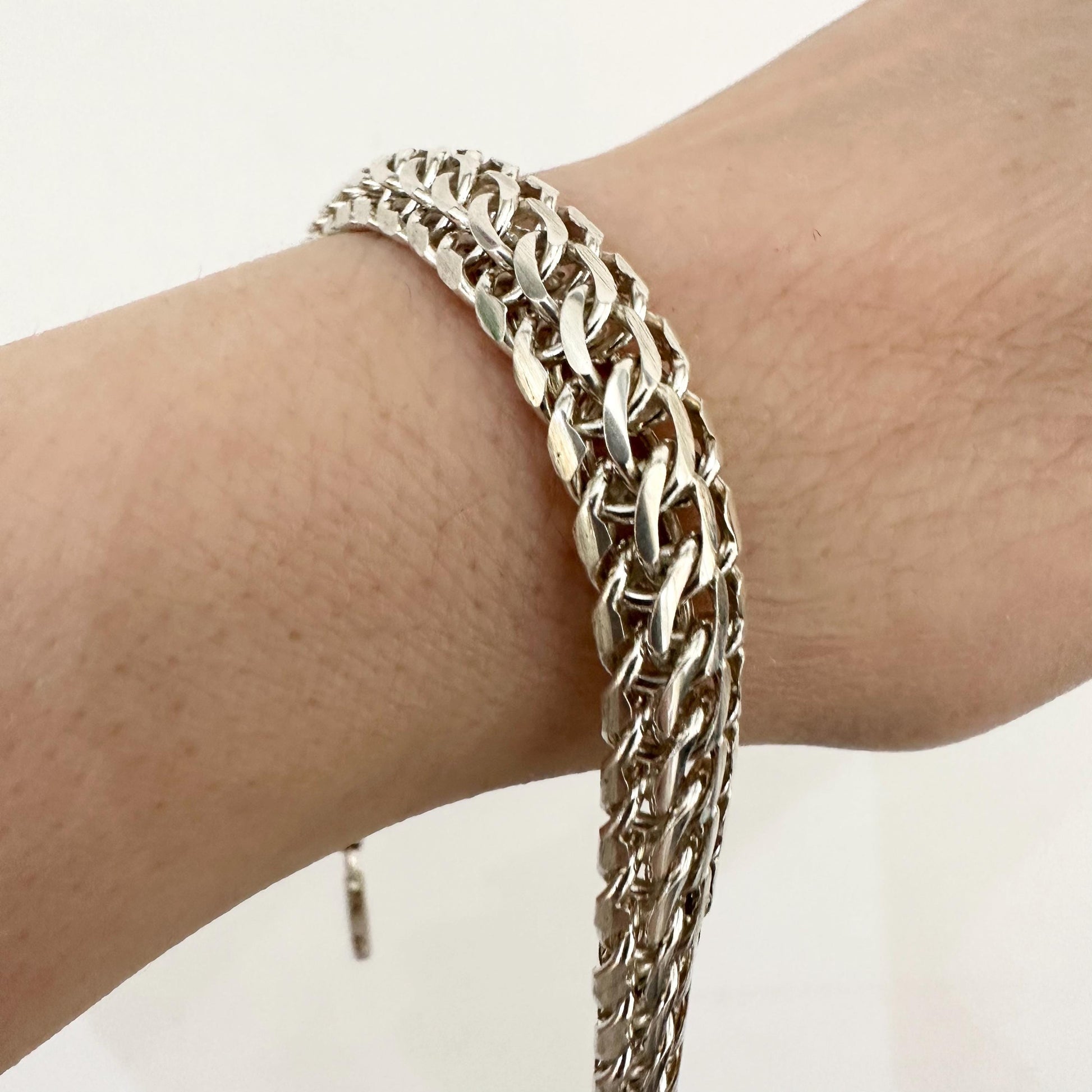 Sterling Silver Wide Chain Bracelet 10 mm Statement Jewelry by Garust