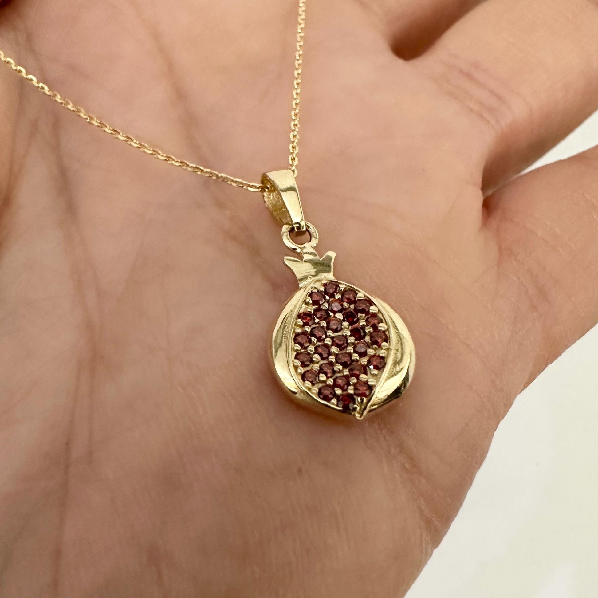 Gold Pomegranate Pendant Necklace CZ Traditional Armenian Jewelry by Garust