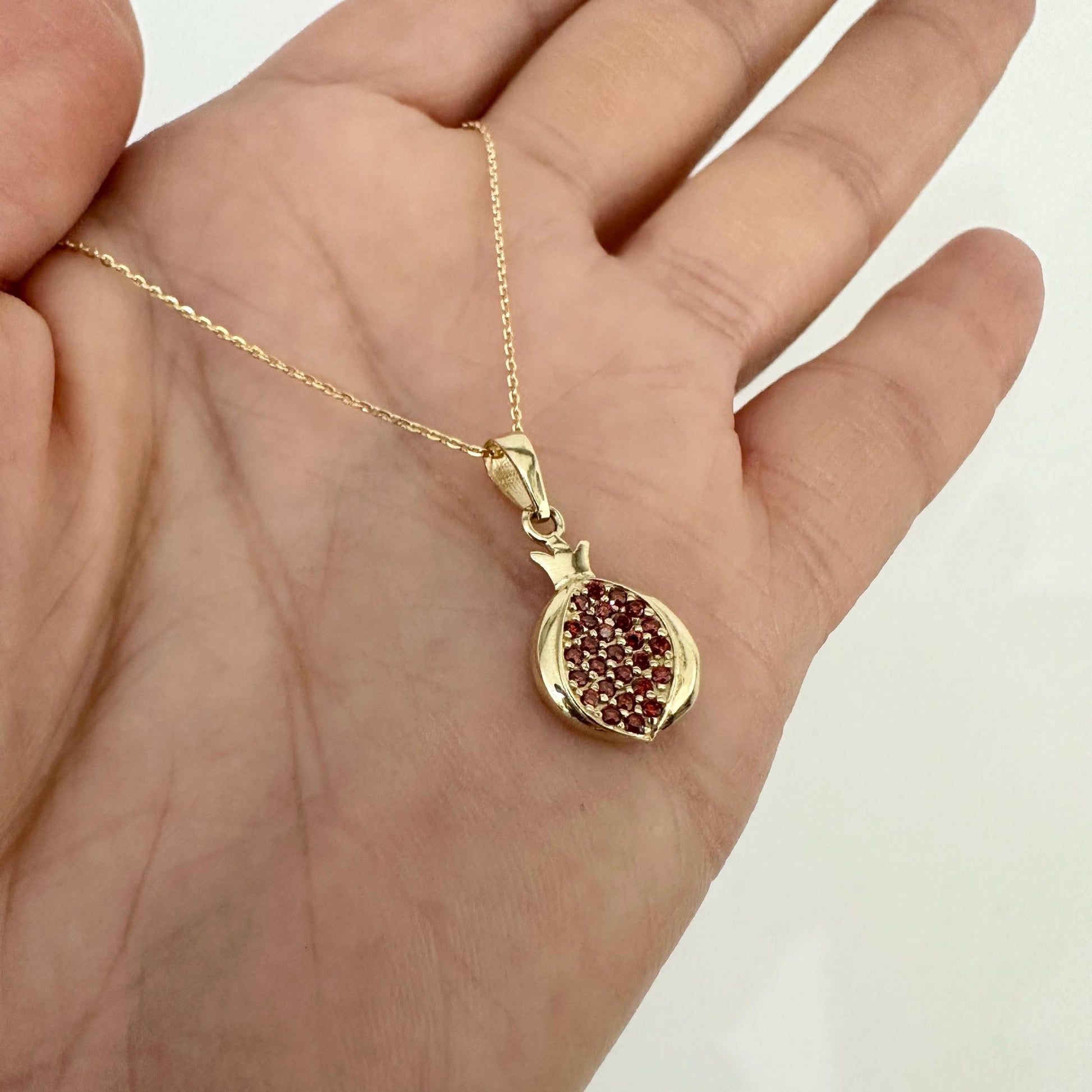 14k Gold Pomegranate Pendant Necklace CZ Traditional Armenian Jewelry by Garust