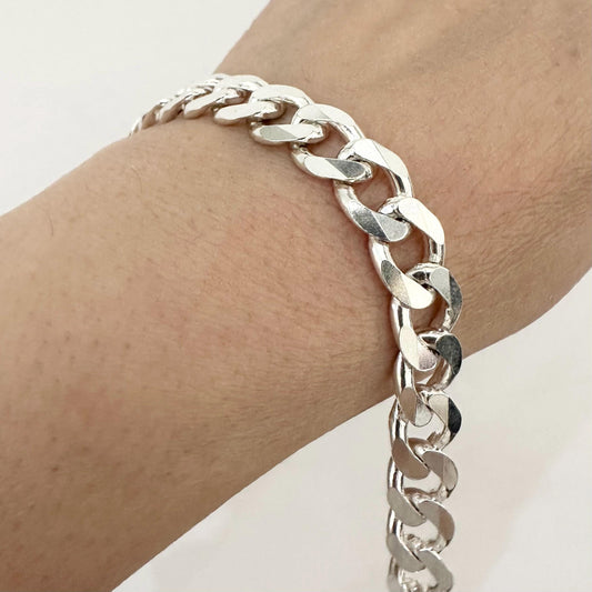 Mens Sterling Silver Cuban Chain Chunky Bracelet 10 mm Chain Link Bracelet Cool Man Jewelry Statement Brutalist Handmade Bracelet Gift Him