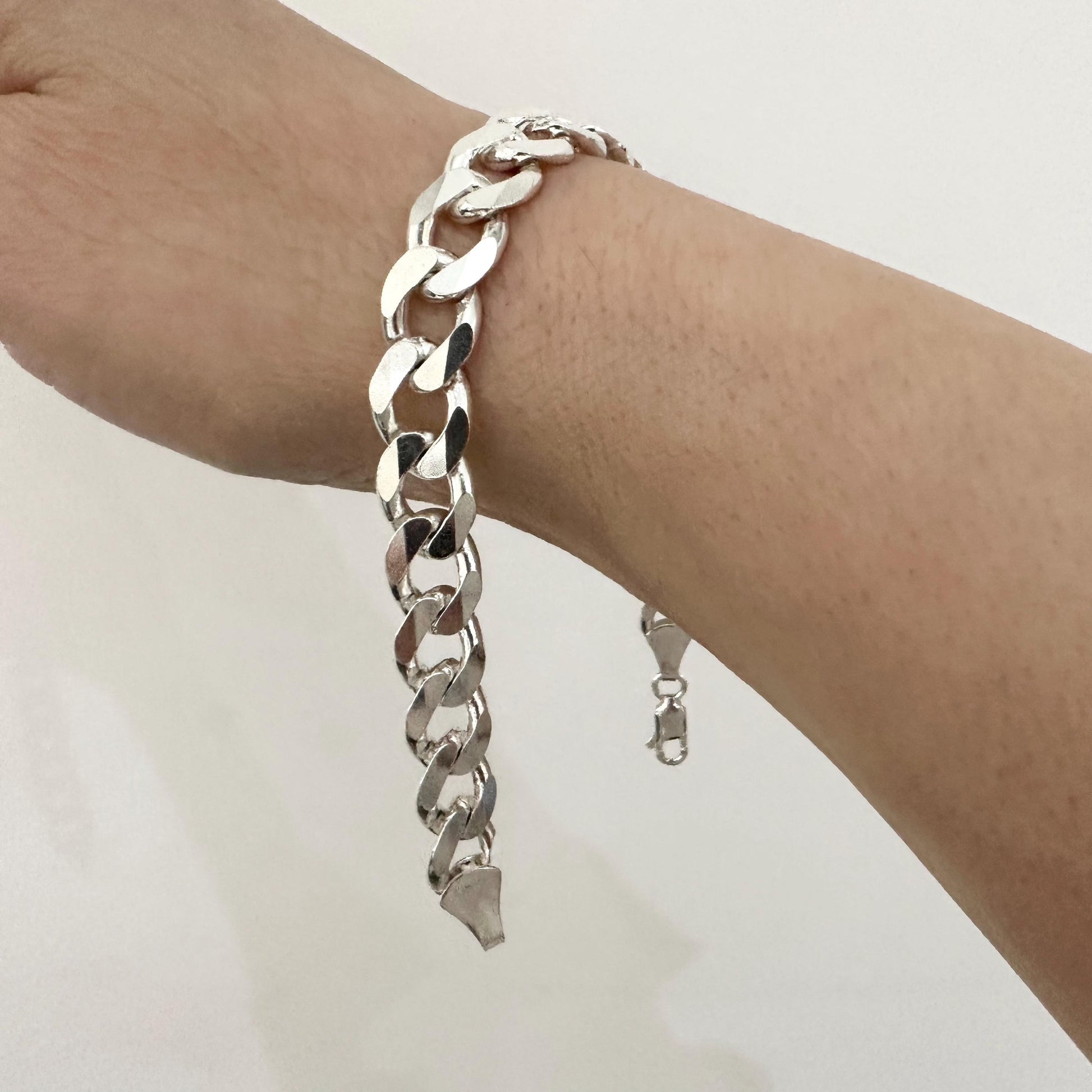 Mens Sterling Silver Cuban Chain Chunky Bracelet 10 mm Chain Link Bracelet Cool Man Jewelry Statement Brutalist Handmade Bracelet Gift Him