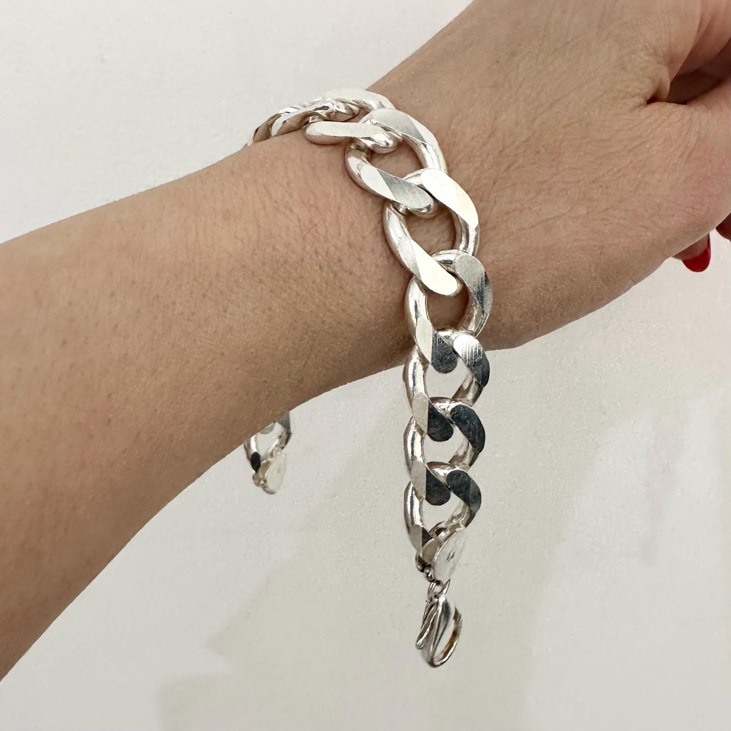925 Sterling Silver Cuban Chain Bracelet 15 mm Brutalist Jewelry by Garust