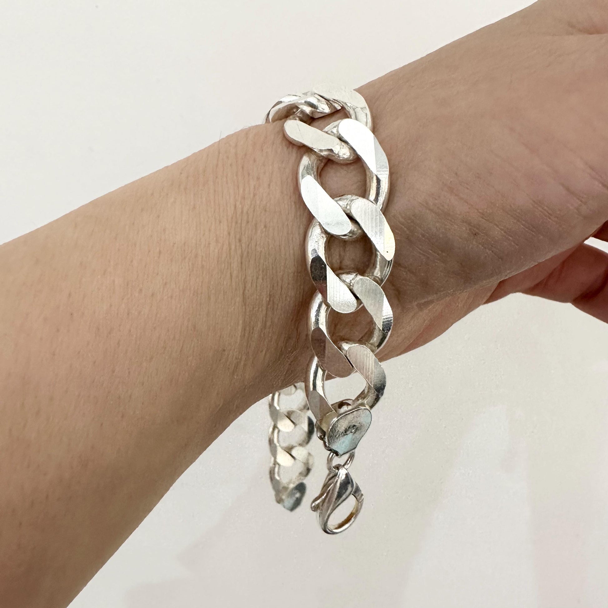 Mens Silver Cuban Chain Bracelet 15 mm Brutalist Jewelry by Garust