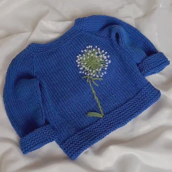 Baby hand embroidered dandelion sweater Knitted baby girl pullover all sizes Cute baby clothing handmade photo prop Unique baby shower gift