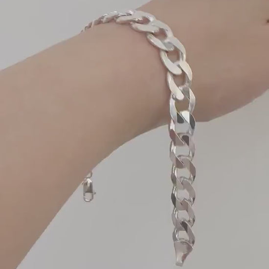 Mens Sterling Silver Cuban Chain Chunky Bracelet 10 mm Chain Link Bracelet Cool Man Jewelry Statement Brutalist Handmade Bracelet Gift Him